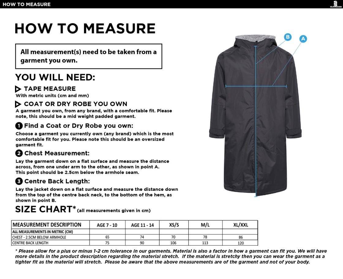 FLEECE ROBE - BLACK - Size Guide