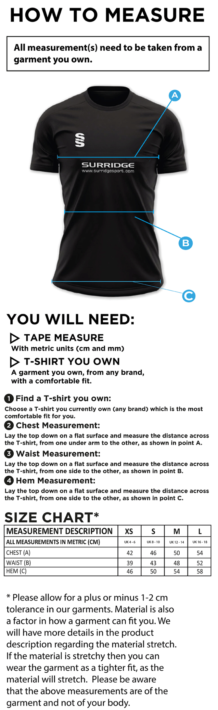 Merrow CC - Dual Solid Colour Polo - Women's Fit - Size Guide