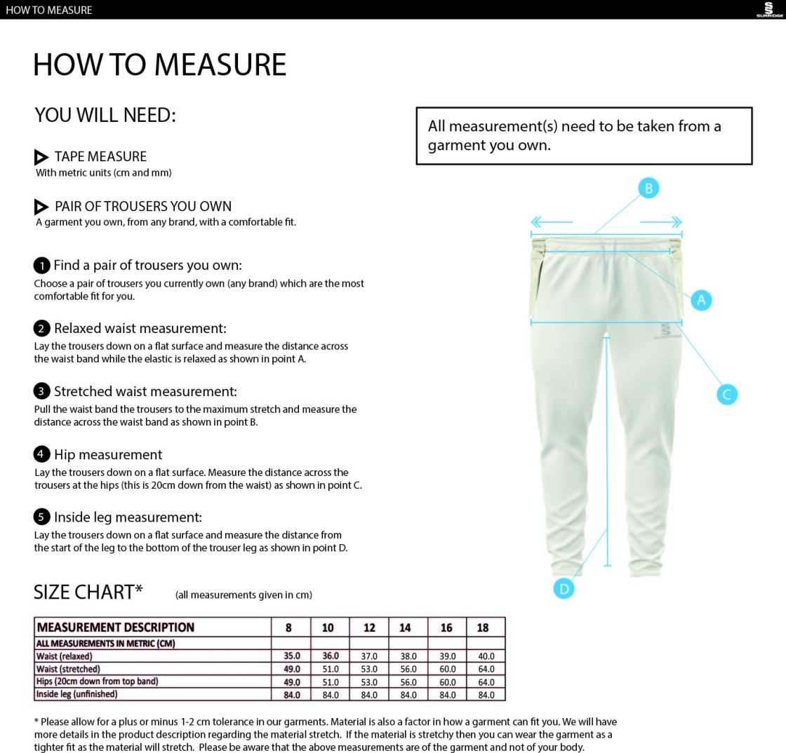 Merrow CC - Ergo Playing Pant - Women's Fit - Size Guide