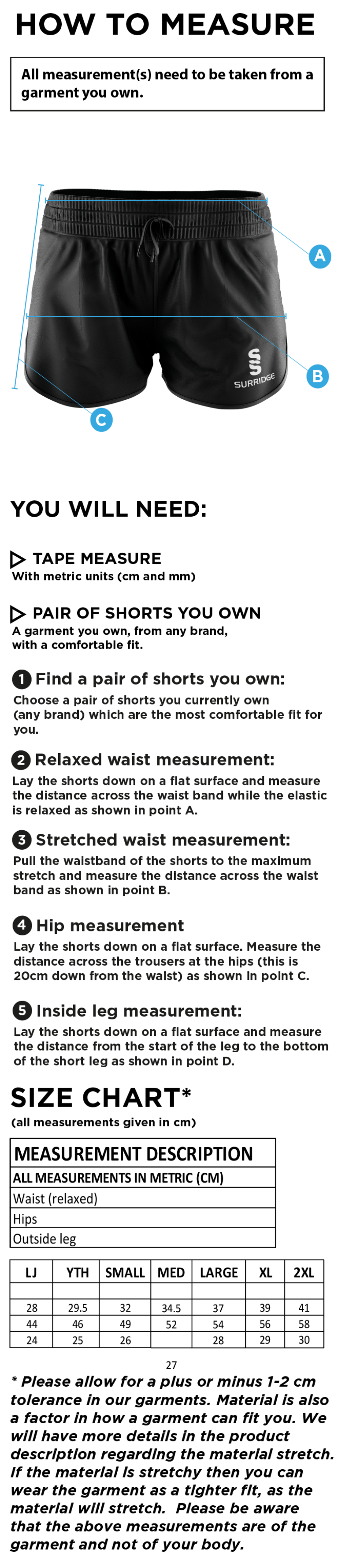 Merrow CC - Dual Active Short - Women's Fit - Size Guide