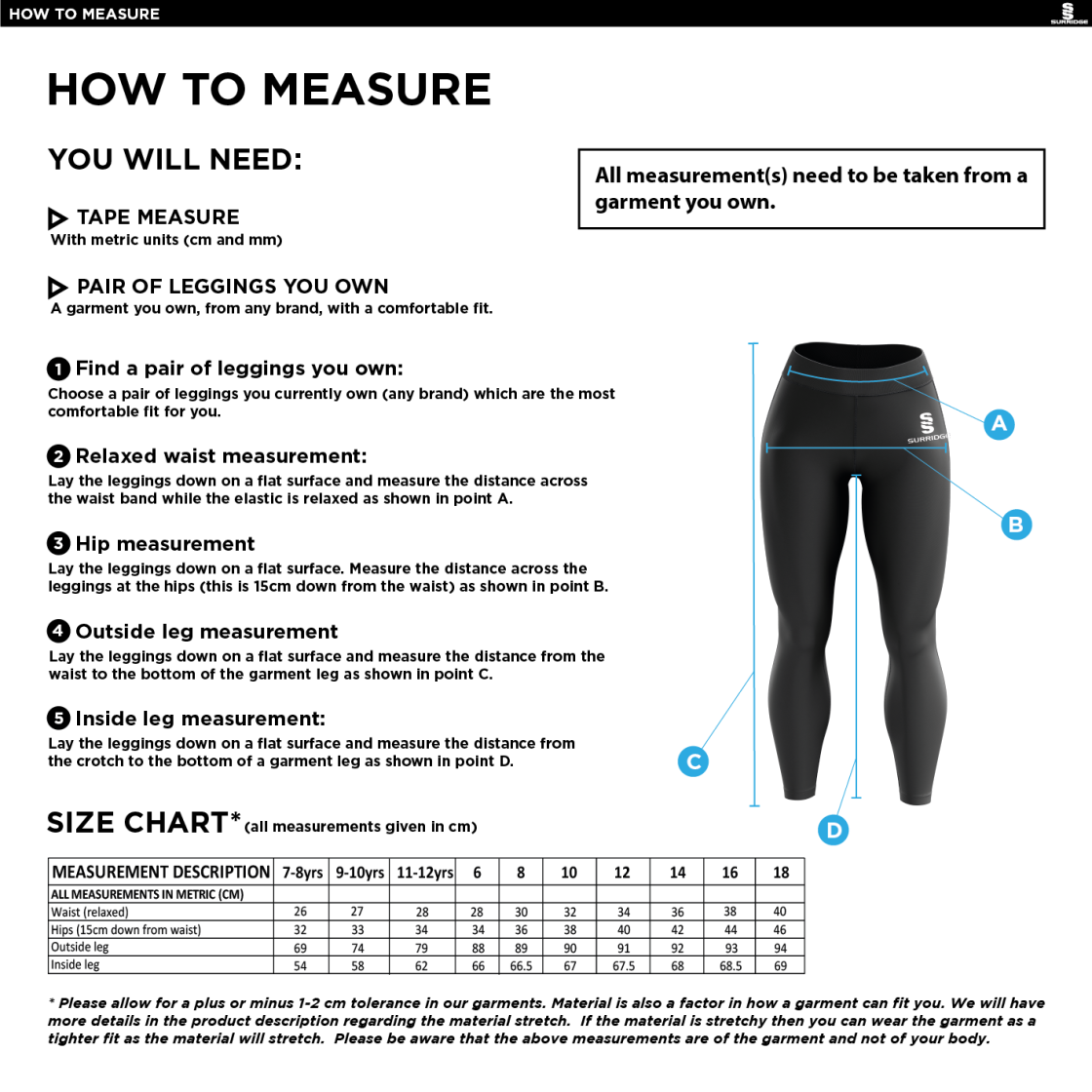 Merrow CC - Performance Full Length Leggings - Women's Fit - Size Guide