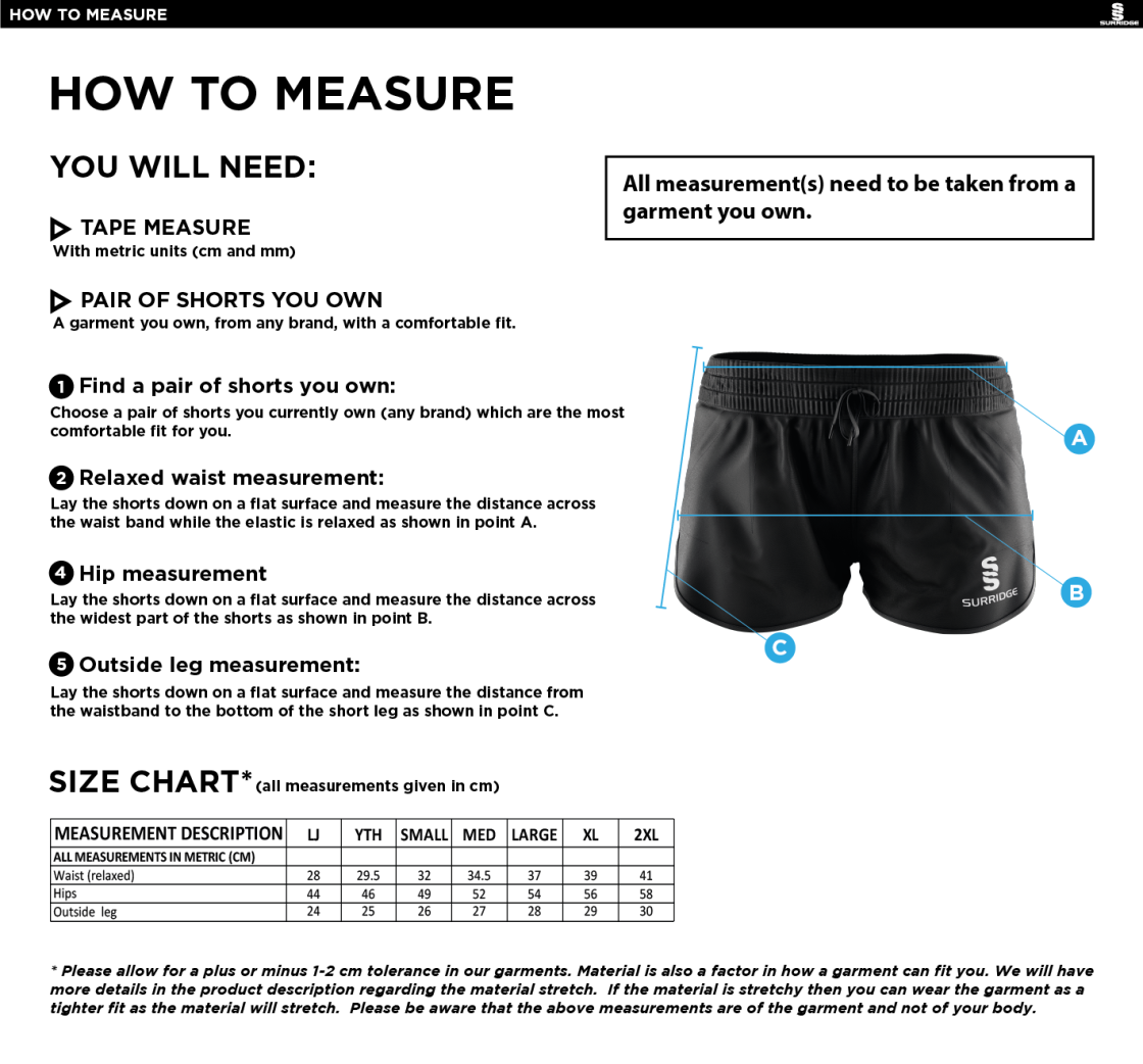 Merrow CC - Dual Active Short - Women's Fit - Size Guide
