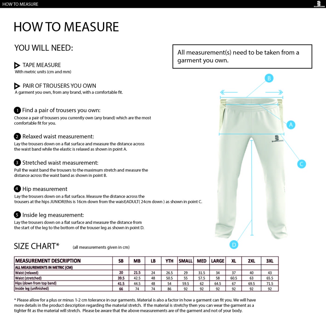 Merrow CC - Standard Playing Pant - Unisex Fit - Size Guide