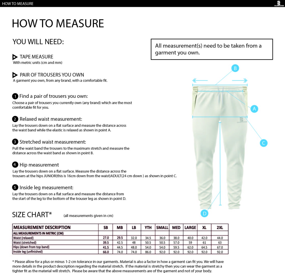 Merrow CC - Ergo Playing Pant - Unisex Fit - Size Guide