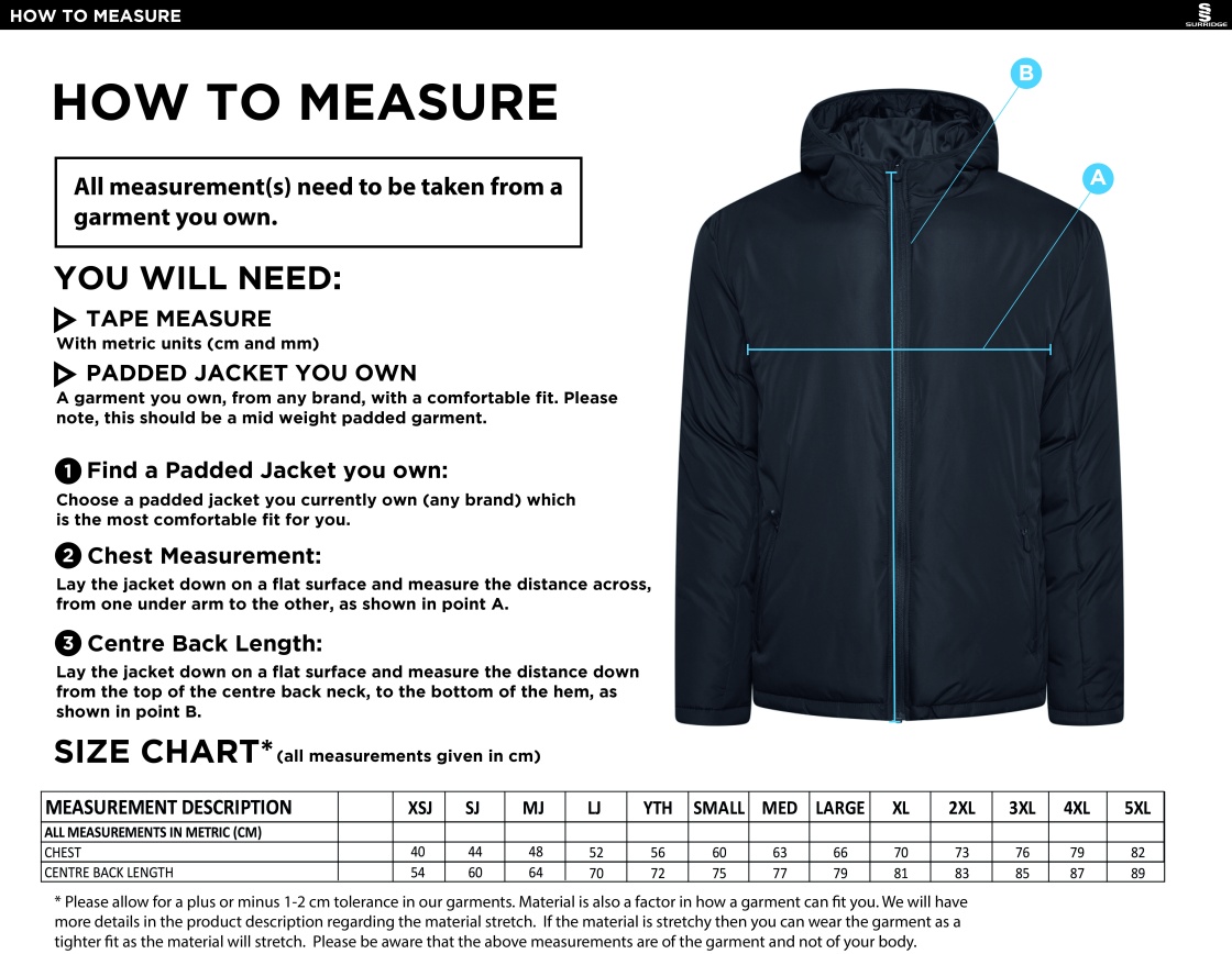 ACTIVE PADDED JACKETS - BLACK - Size Guide