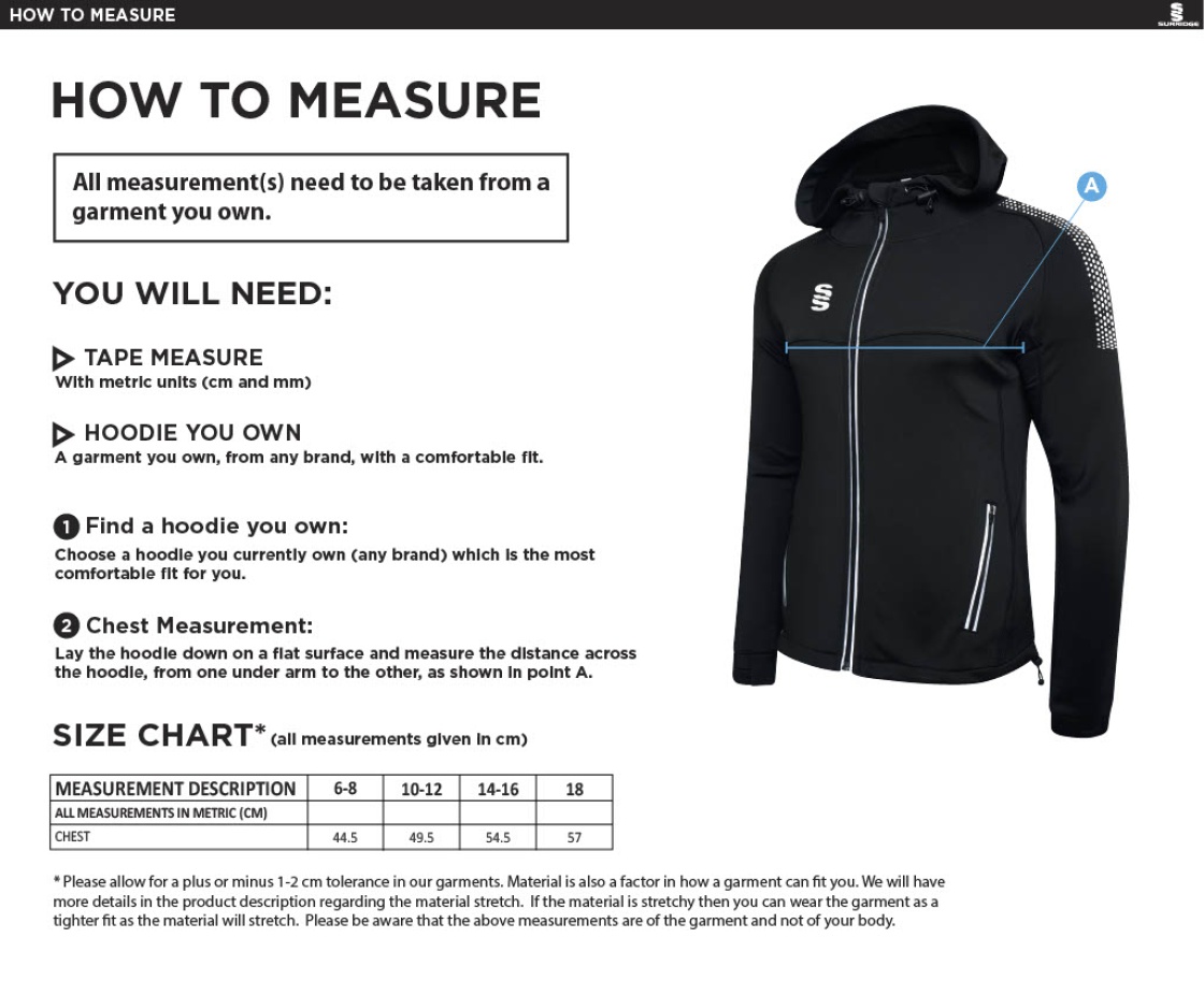 Merrow CC - Dual Full Zip Hoody - Women's Fit - Size Guide