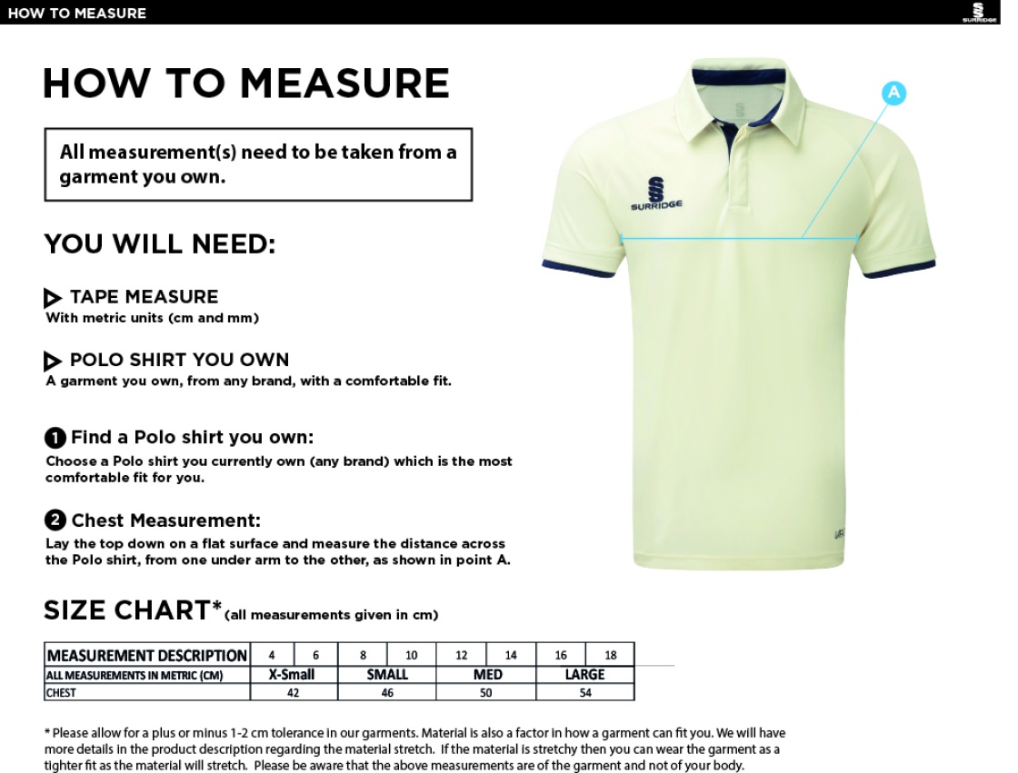 Merrow CC - Dual Cricket Shirt Short Sleeve - Women's Fit - Size Guide