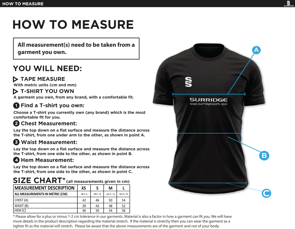 Merrow CC - Dual Solid Colour Polo - Women's Fit - Size Guide
