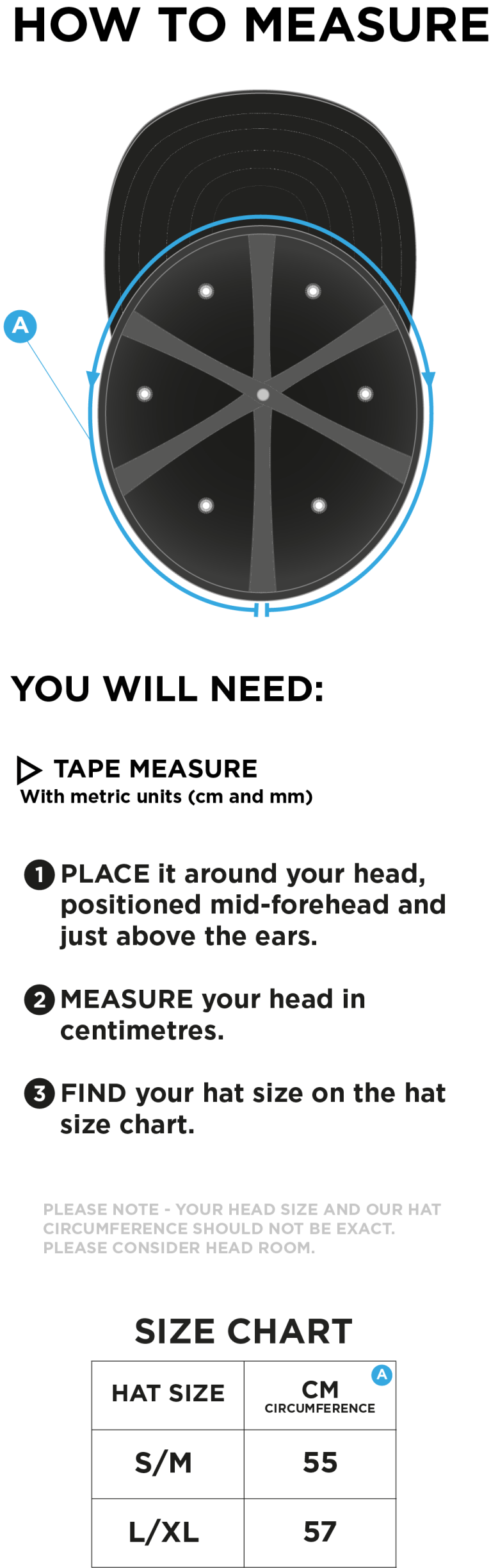 Merrow CC - Fuse Flexi Cap - Size Guide