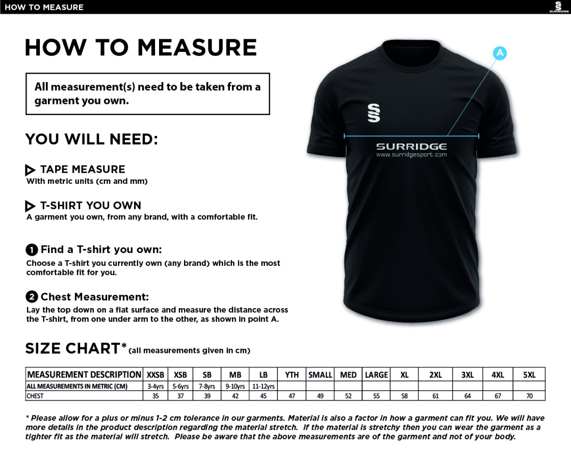 Merrow CC - Dual Games Shirt - Unisex Fit - Size Guide