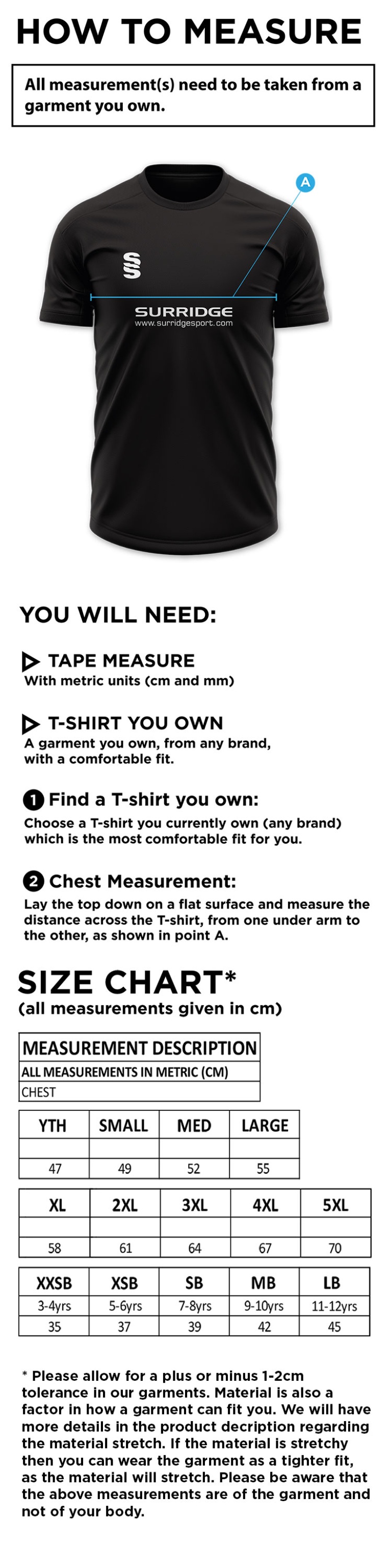Merrow CC - Dual Games Shirt - Unisex Fit - Size Guide