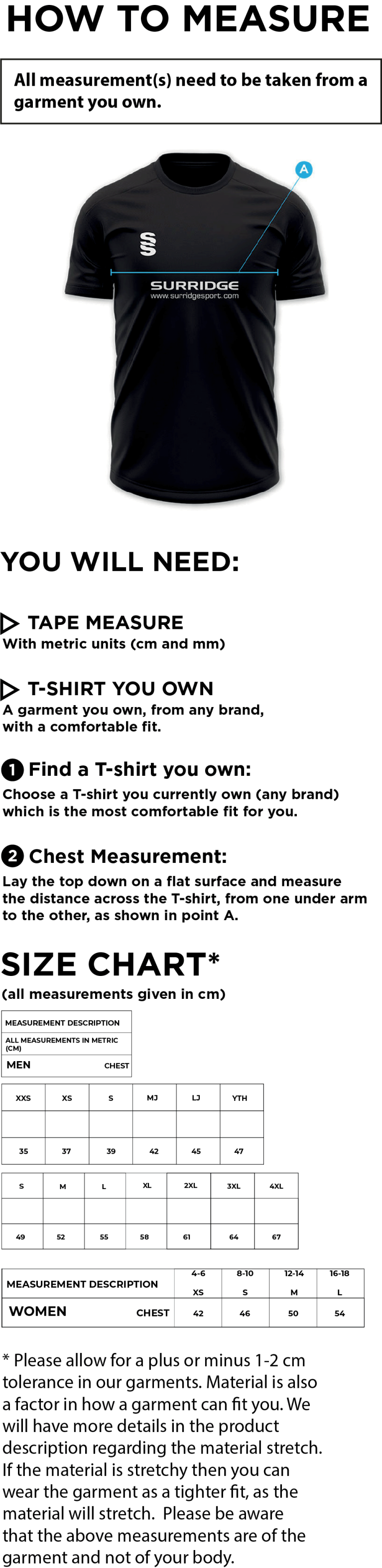 Merrow CC - Bespoke Short Sleeve Shirt - Size Guide
