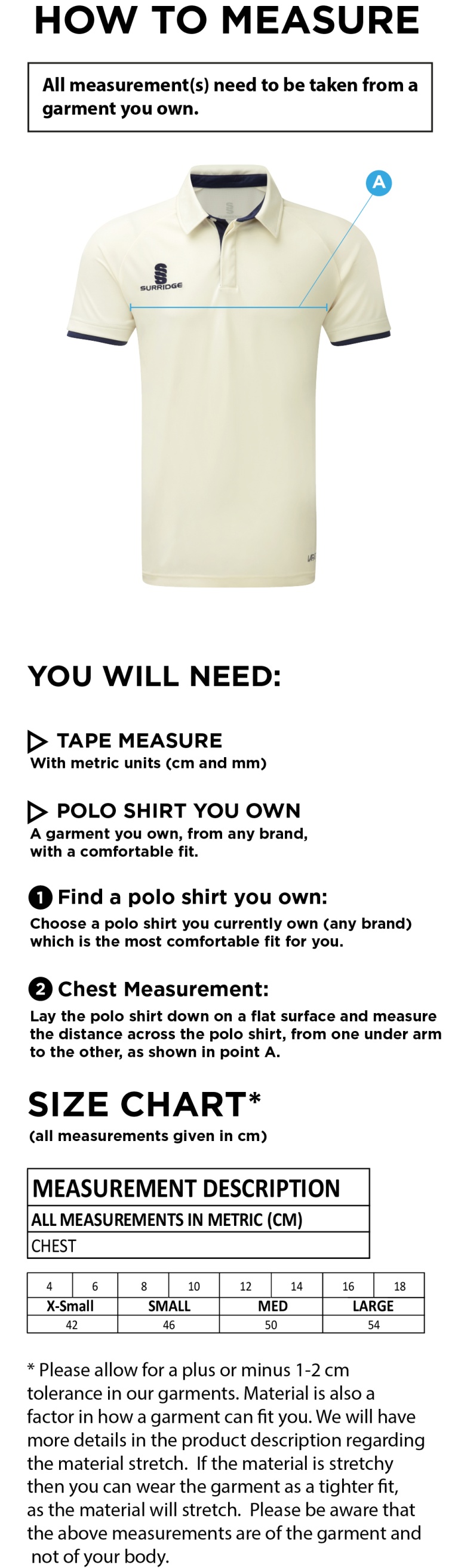 Merrow CC - Dual Cricket Shirt Short Sleeve - Women's Fit - Size Guide