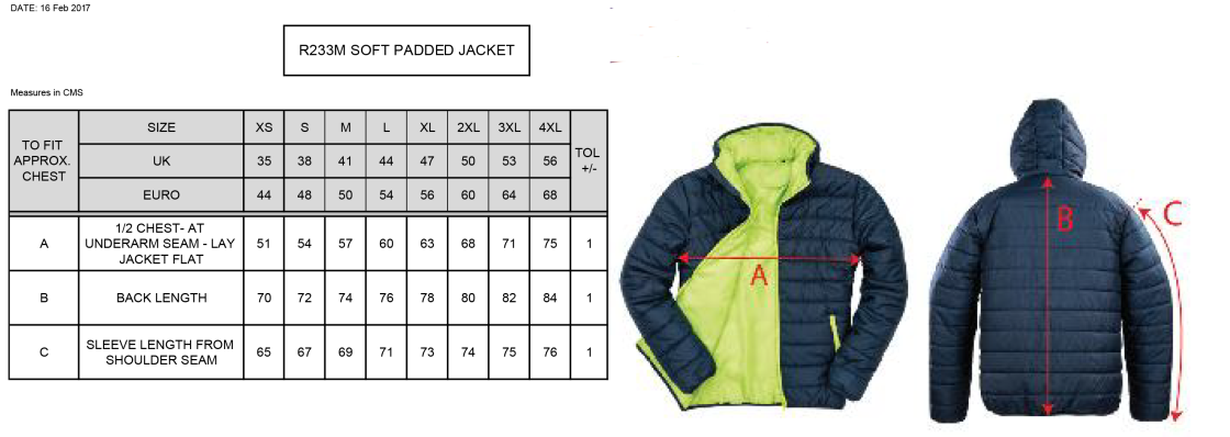 Supersoft Padded Jacket : Black - Size Guide